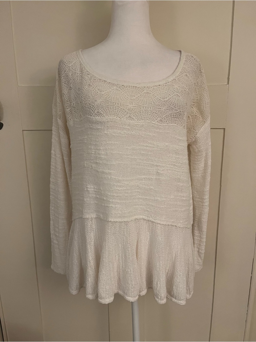 Free People Cream Crochet Peplum Knit Tunic